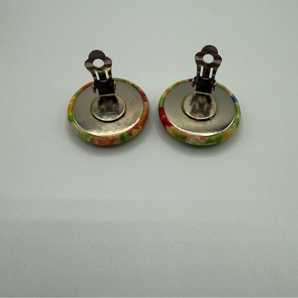 Floral Button Earrings - Clip On - Picture 4 of 8